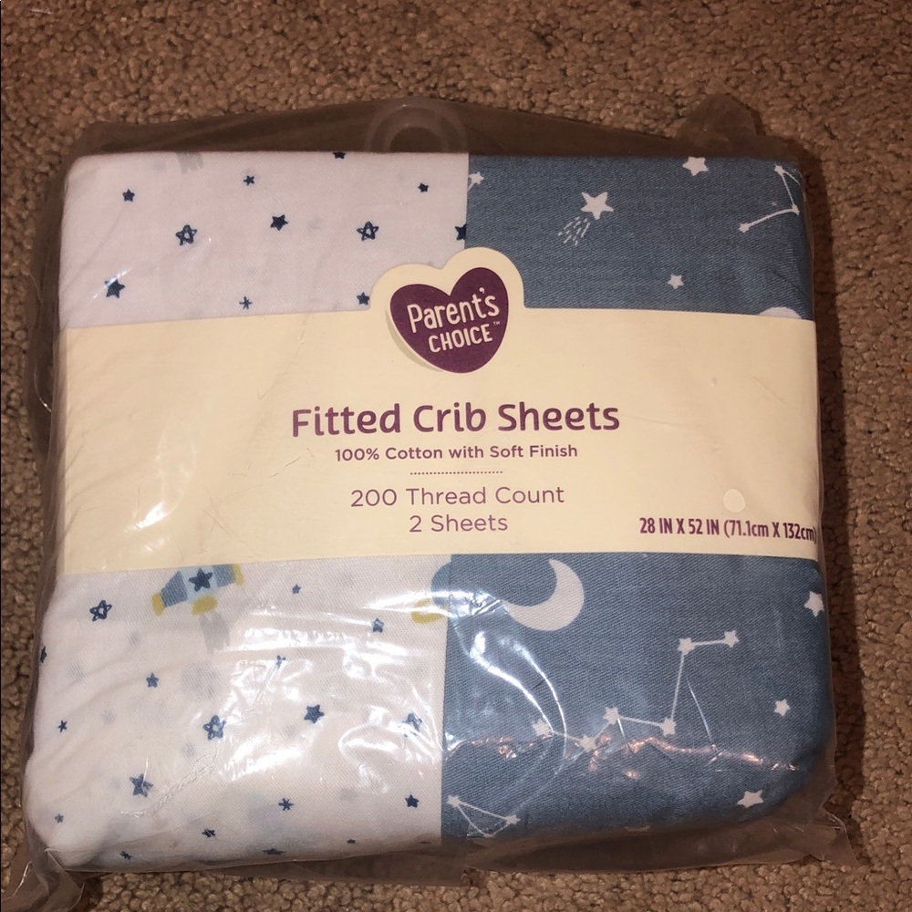 Parents Choice Blue and White Fitted Crib Sheets